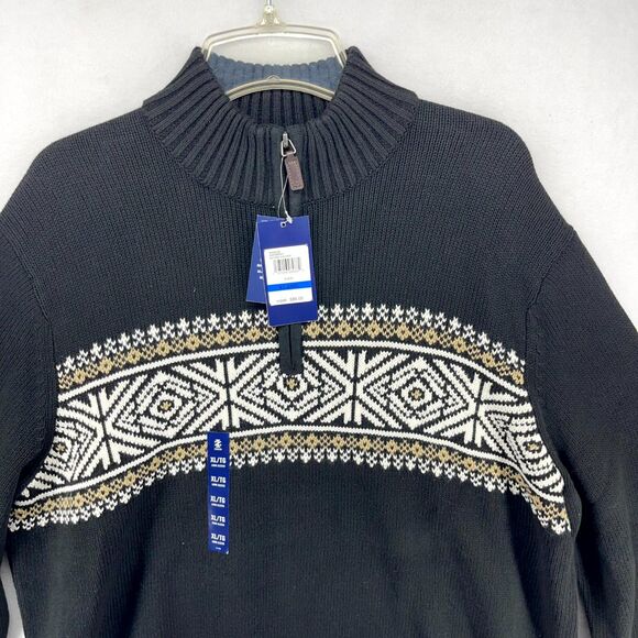 IZOD 5GG Fair Isle Quarterzip Sweater Black Color Mens Size XL NEW - Picture 4 of 10